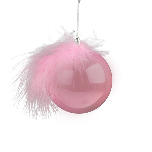 Davies Products Bauble & Feather 8cm Pink Pearl