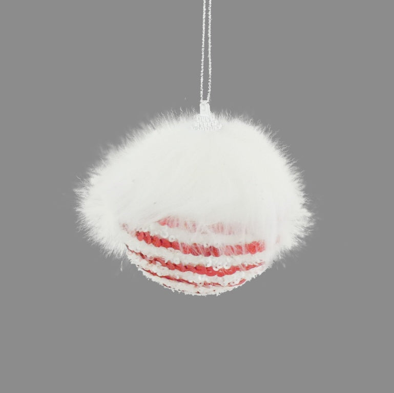 Davies Products Candy Cane Sequin Fur Bauble 8cm