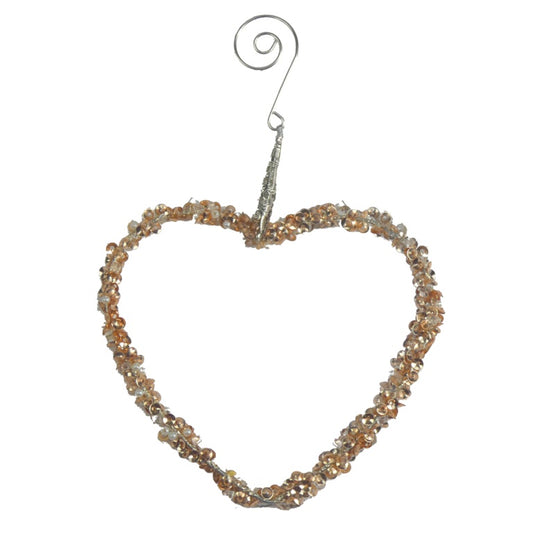 Davies Products Beaded Heart Hanger 12cm Champagne