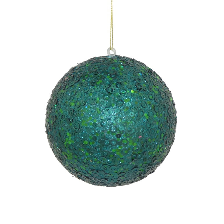 Davies Products Sequin Glitter Bauble 12cm Green/Kingfisher