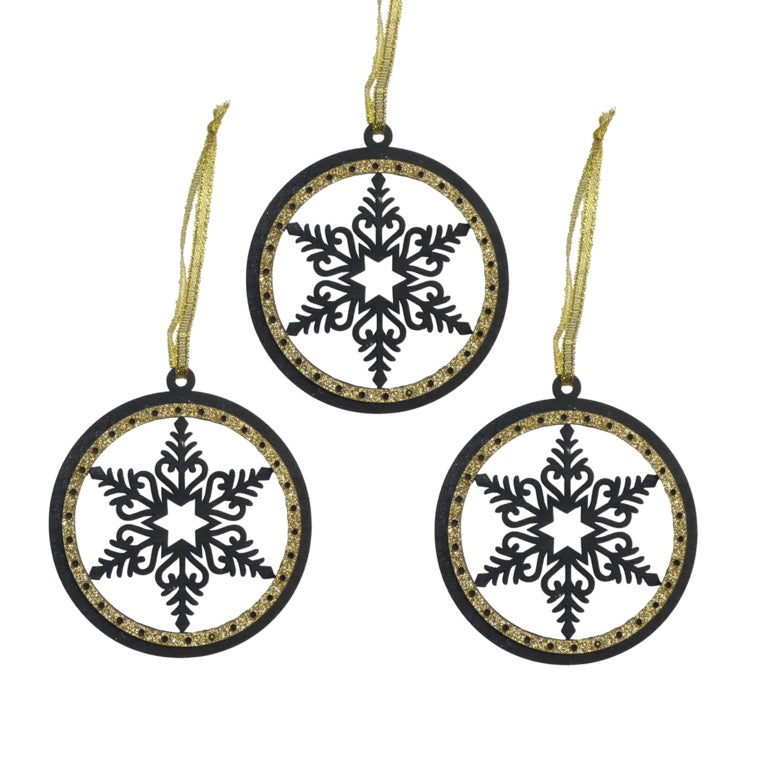 Davies Products 3 Snowflake Hangers Black & Gold 7.5cm