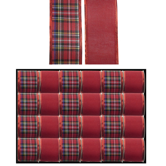 Davies Products Wired Tartan & Red 'Linen' Ribbon 2.7m