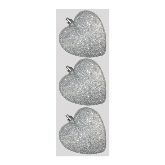 Davies Products Glitter Hearts x 3 9cm Silver