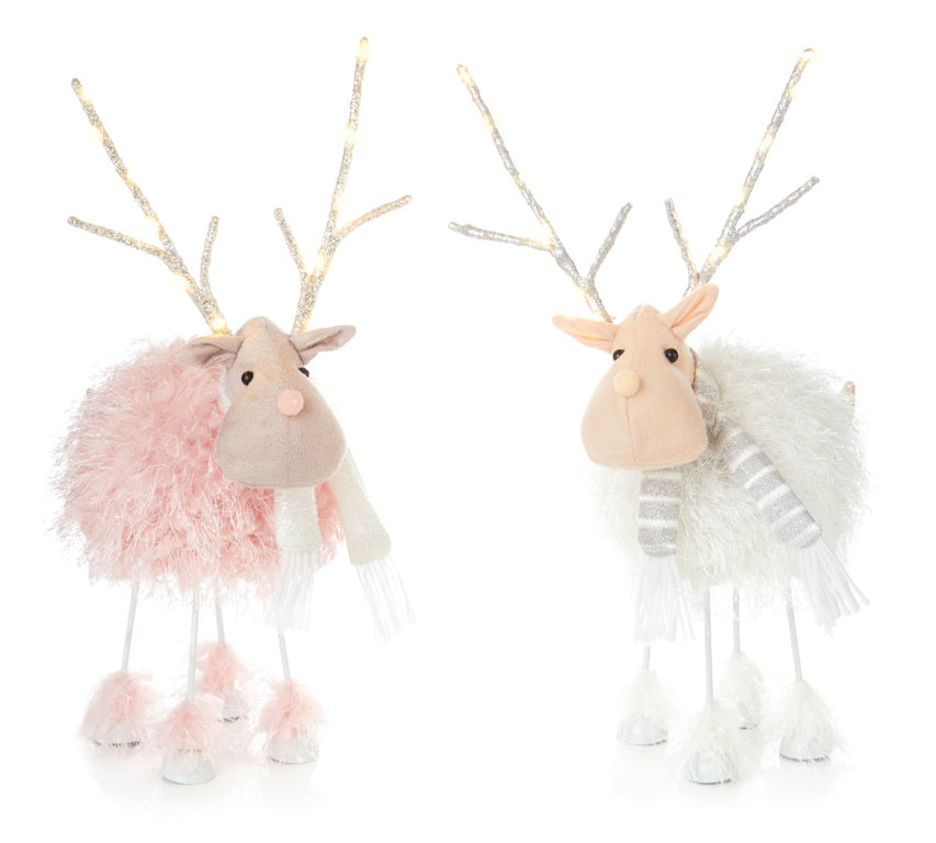 Premier Lit Standing Reindeer Feather Pink White 39cm Battery Operated