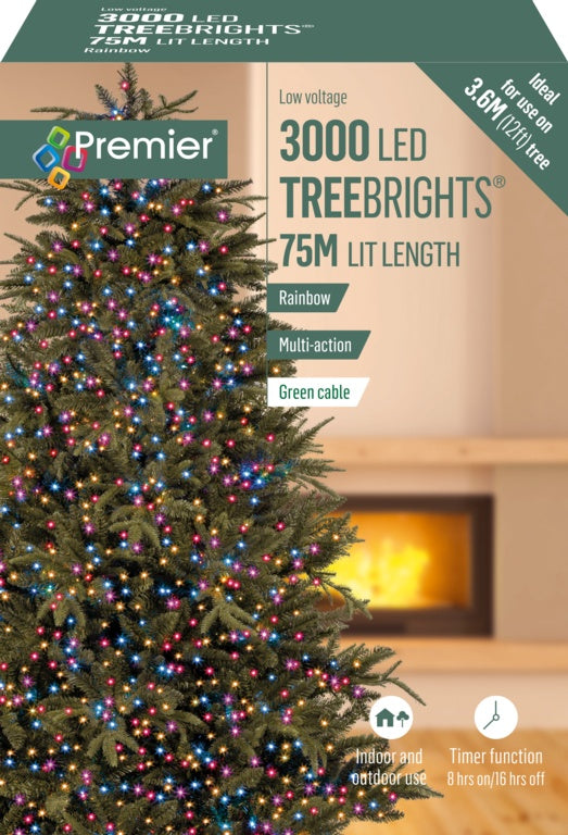 Premier Multi Action Treebrights With Timer 3000 LED Rainbow/Green