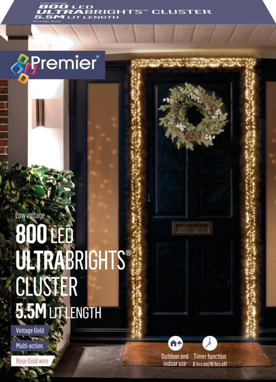 Premier 800 LED Rose Gold Ultra Bright Cluster Vintage Gold 5.5m