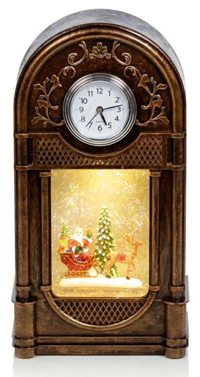 Premier Antique Gold Clock Glitter With Spinner Santa 29cm