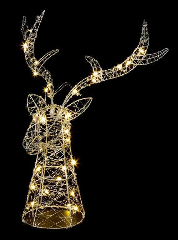 Premier Lit Stags Head Silver 30 Warm White LEDs 42cm