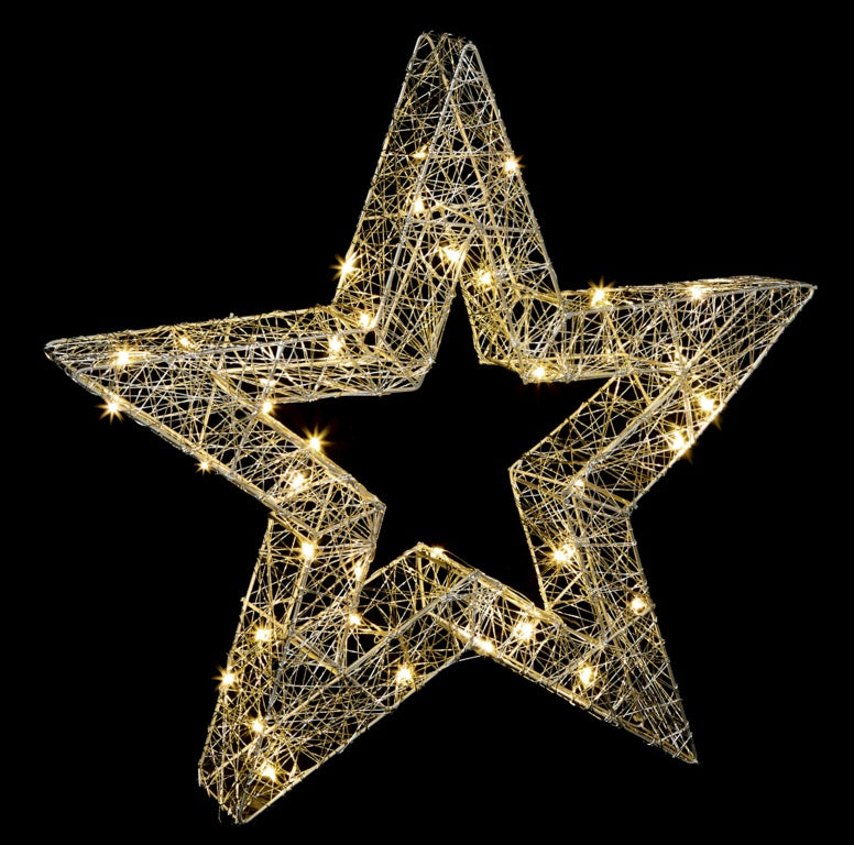 Premier Lit Hollow Star Silver Warm White LED 45cm