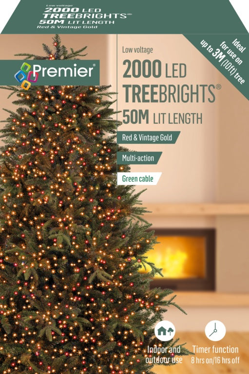 Premier Multi Action Treebrights With Timer 2000 LED Red & Vintage Gold/Green