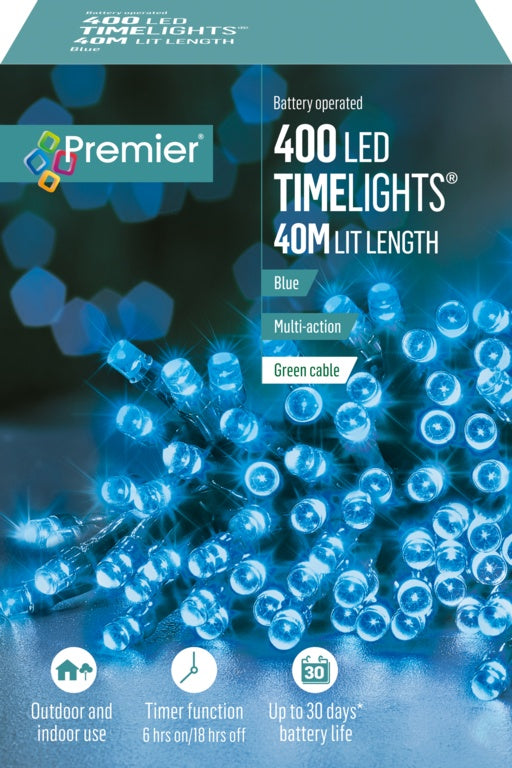 Premier Multi Action Battery Operated TIMELIGHTS™ 400 LED Blue/Green