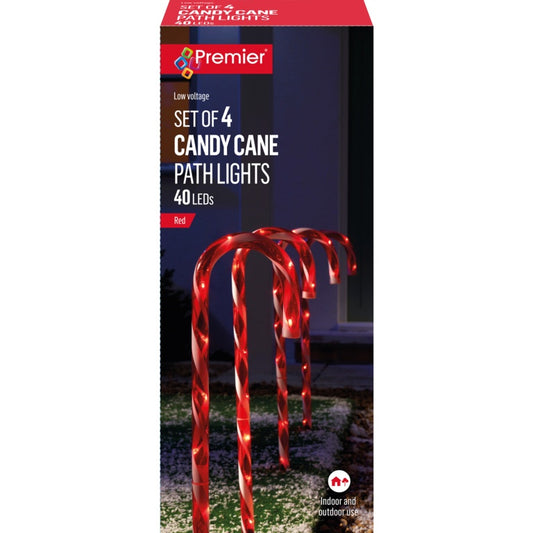 Premier 4 Piece Candy Cane Path Light 62cm Red