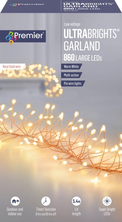 Premier Multi Action Ultra Bright Garland Rose Gold Warm White LEDs 860 LEDs