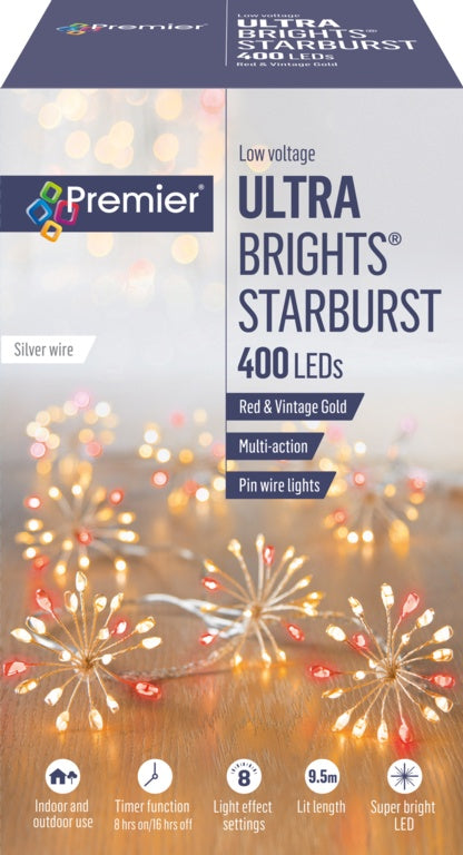 Premier Multi Action Starburst Stringlight Red & Vintage Gold 400 LEDs