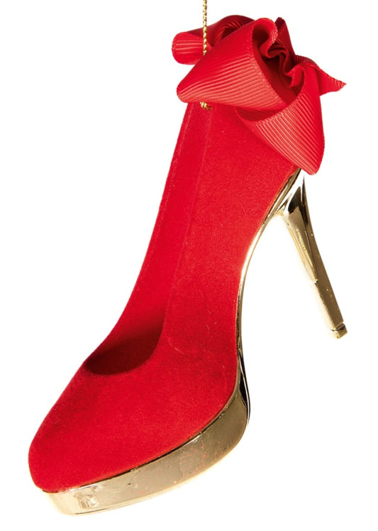 Premier Red Flock High Heel Shoe With  Red Bow 11.5cm