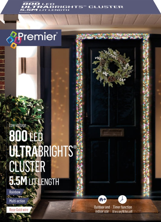 Premier 800 LED Rose Gold Ultra Bright Cluster Rainbow 5.5m