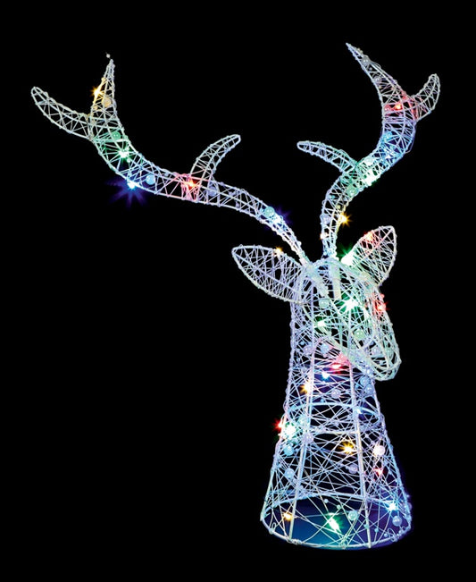 Premier Lit Stags Head White 30 Multi Coloured LEDs 42cm