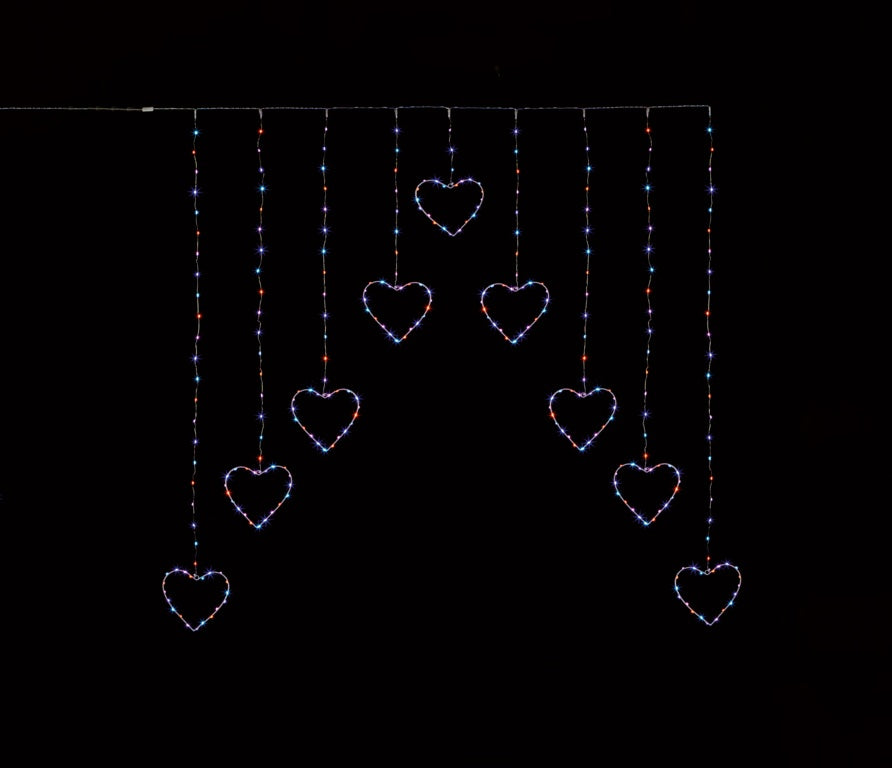 Premier Heart Shape V Curtain Rainbow LED 1.2m