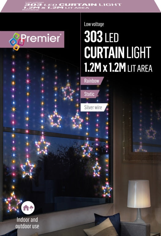 Premier Pin Wire Star V Curtain 1.2m 303 Rainbow LEDs