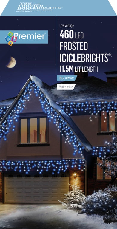 Premier Multi Action Frosted Cap Icicles Blue White 460 LED