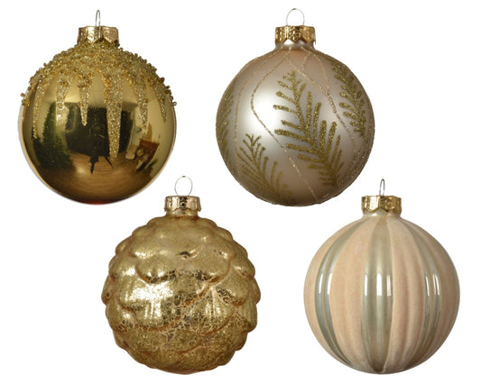 Kaemingk Glass Bauble Pearl/Gold 8cm Assorted