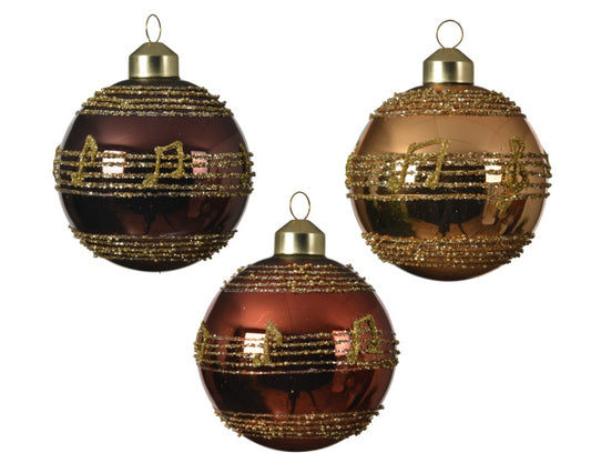 Kaemingk Glass Bauble Glitter Music Sheet 8cm Assorted