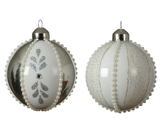 Kaemingk Glass Bauble Matt Glitter Pearls 8cm Assorted