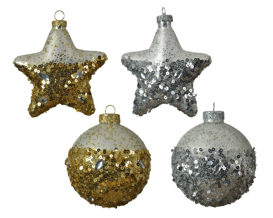 Kaemingk Glass Bauble Matching Sequins 8cm Assorted