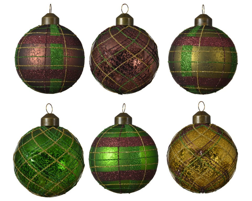 Kaemingk Glass Bauble Matt Antique Glitter 8cm Assorted