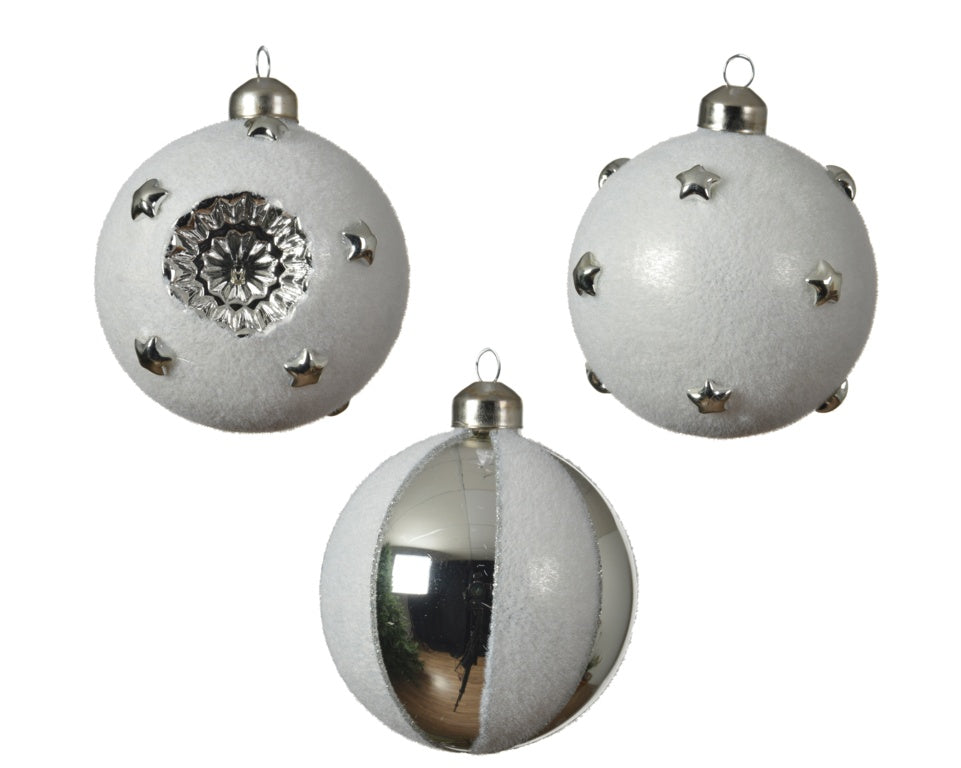 Kaemingk Glass Bauble Flock Stars 8cm Assorted