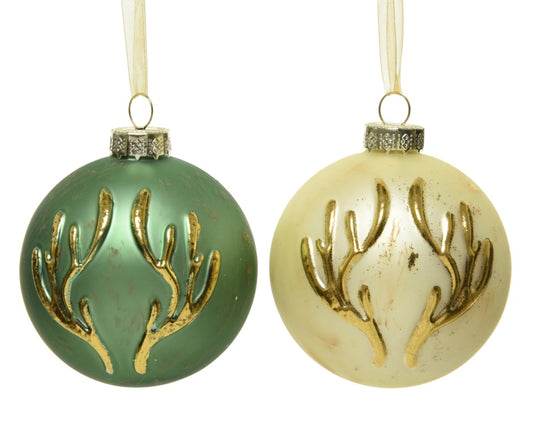 Kaemingk Glass Bauble Matt 3d Antlers 8cm Assorted