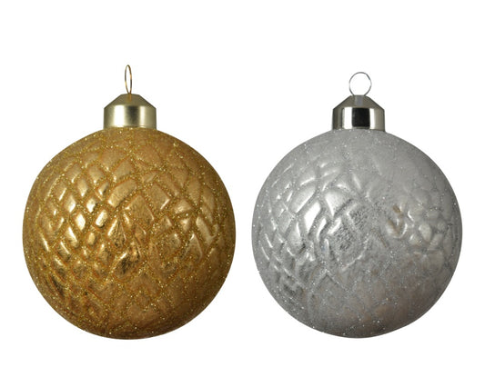 Kaemingk Glass Bauble Glitter Velvet Look 8cm Assorted