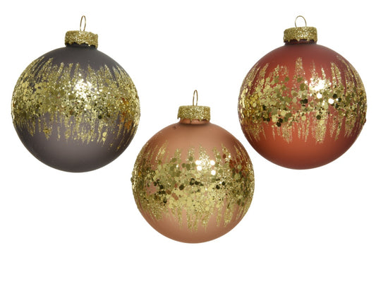 Kaemingk Glass Bauble Matt Gold Lines 8cm Assorted