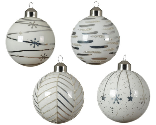 Kaemingk Glass Bauble Silver 8cm Assorted