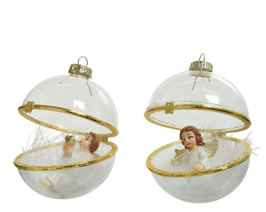 Kaemingk Glass Bauble Angels Gold 8cm Assorted