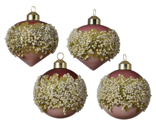 Kaemingk Glass Bauble Matt Glitter Pearls 8cm Assorted