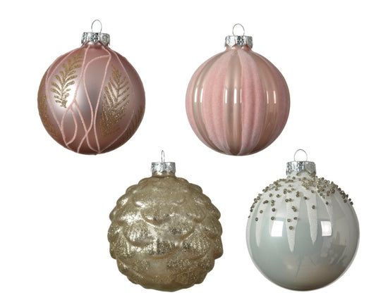 Kaemingk Glass Bauble Soft Pink 8cm Assorted