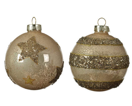 Kaemingk Glass Bauble Glitter Brown Stars 8cm Assorted