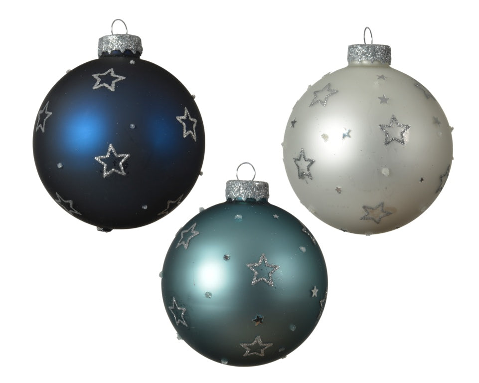 Kaemingk Glass Bauble Matt Glitter Star 8cm Assorted