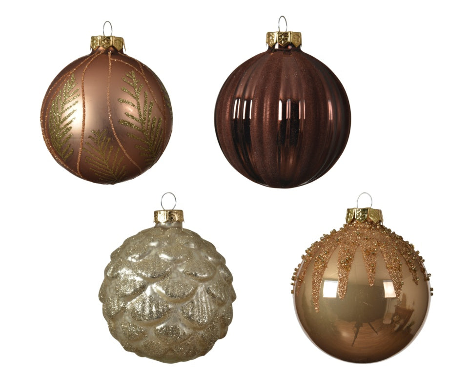 Kaemingk Glass Bauble Brown/Colour 8cm Assorted