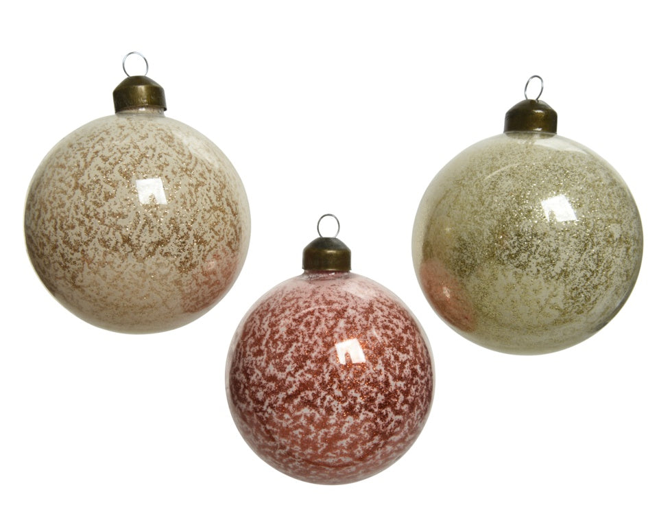 Kaemingk Glass Bauble Matching Glitter 8cm Assorted