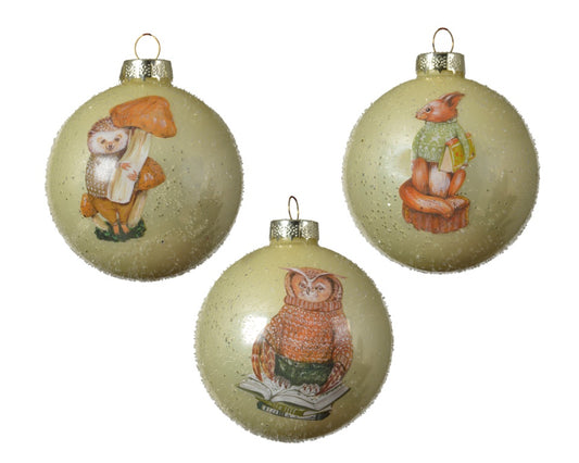 Kaemingk Glass Bauble Forest Animal 8cm Assorted