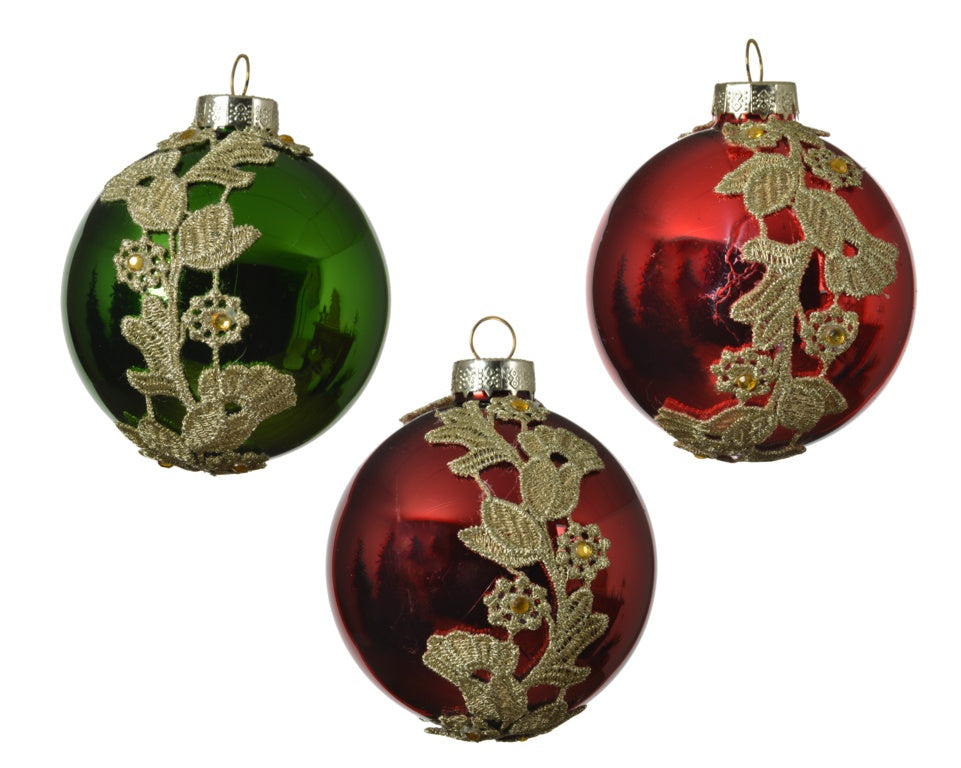 Kaemingk Glass Bauble Gold Flower 8cm Assorted