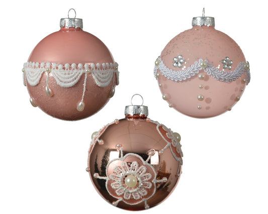 Kaemingk Bauble Glass Glitter Pink 8cm