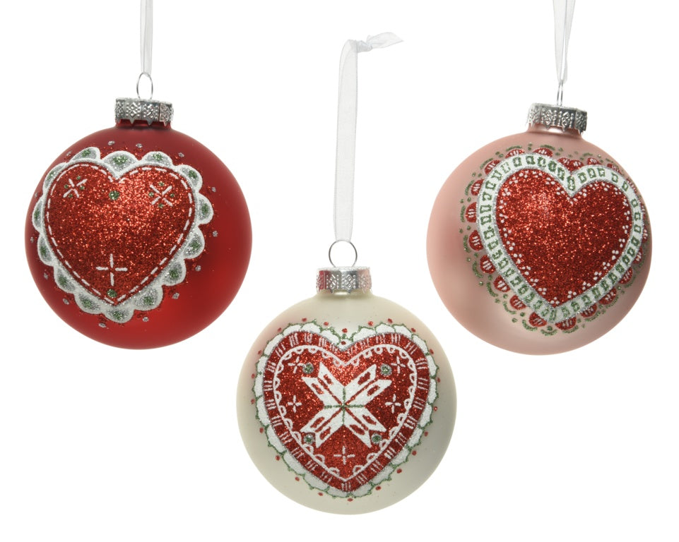 Kaemingk Bauble Glass Matt Heart Assorted 8cm