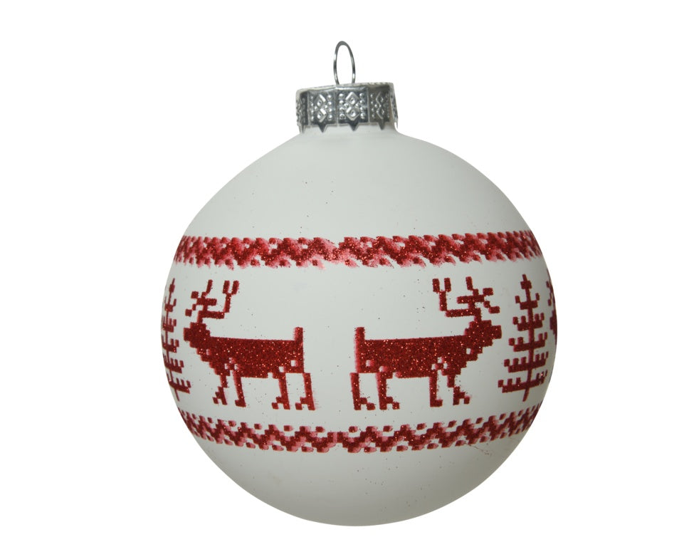 Kaemingk Bauble Glass Matt Red Reindeer 8cm