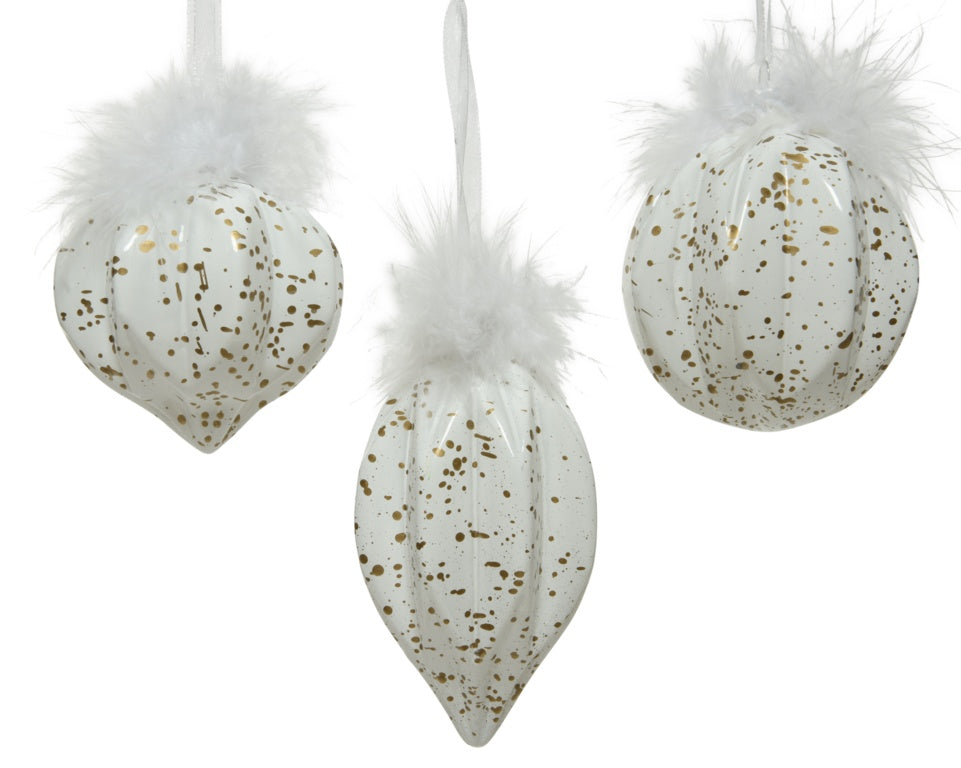 Kaemingk Bauble Glass Gold Spots White Gold 8cm