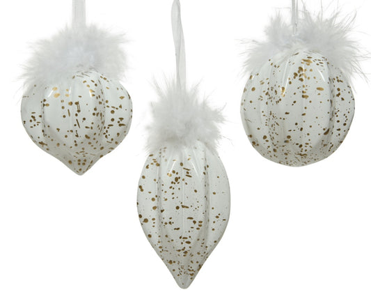 Kaemingk Bauble Glass Gold Spots White Gold 8cm