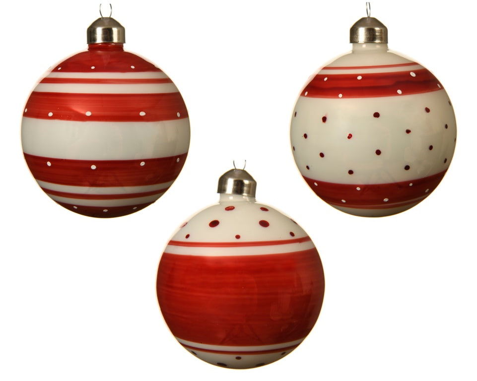 Kaemingk Bauble Glass Stripes Dots Crack Resistant Assorted 8cm