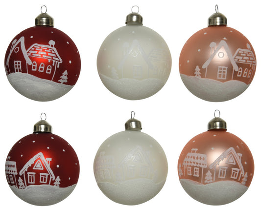 Kaemingk Bauble Glass Matt White Houses Ass 8cm